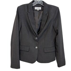 Calvin Klein Gray Blazer Jacket Womens 8P Petite‎ Career Business Office